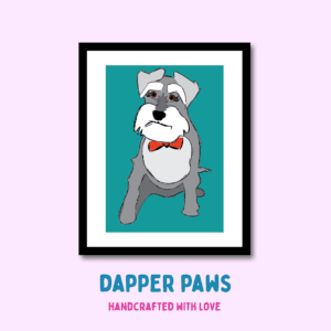 Miniature schnauzer wearing a bow tie - art print.