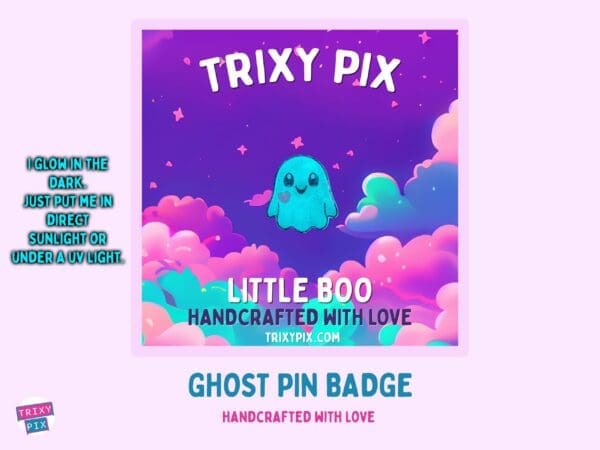 Little Boo - ghost resin pin badge. Glows in the dark.