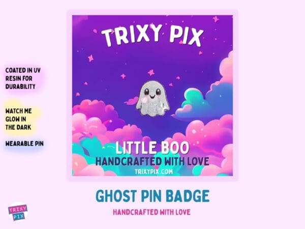 Little Boo - ghost resin pin badge. Glows in the dark.