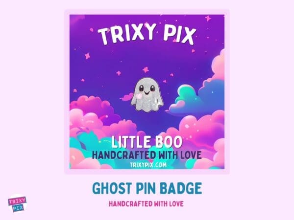 Little Boo - ghost resin pin badge. Glows in the dark.