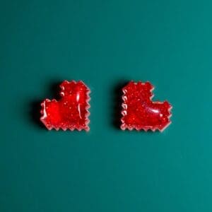 Red Pixel Heart Earrings